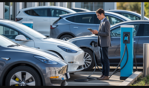 Business operator managing fleet EV charging stations - multi-territory EV charging empire builder business opportunity
